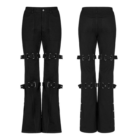 Punk Flared Pants: Eyelet Loops, Stretch Woven Fabric.