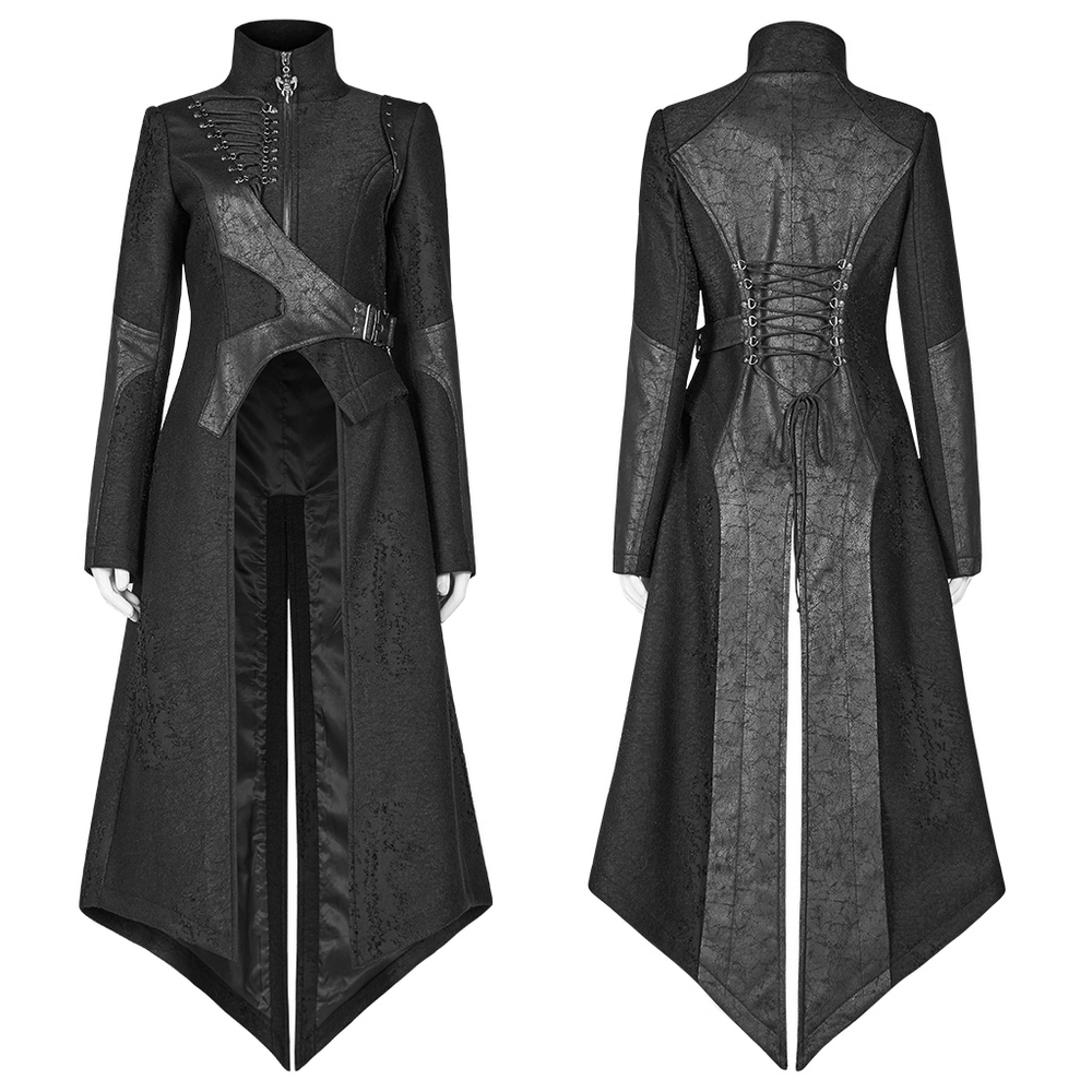 Punk Rock Long Coat with Adjustable Waist.