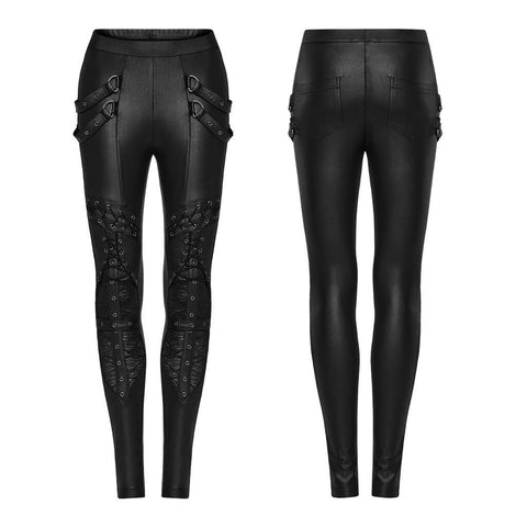 Edgy Punk Lace-Up Faux Leather Skinny Pants