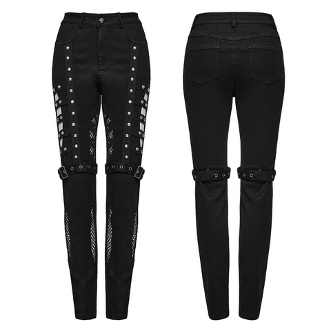 Punk Hollow Washed Jeans: Asymmetrical Design with Mesh.