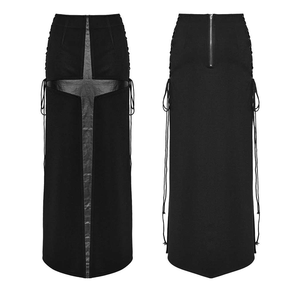 Punk Cross Skirt - Edgy Spliced Design with Drawstrings.