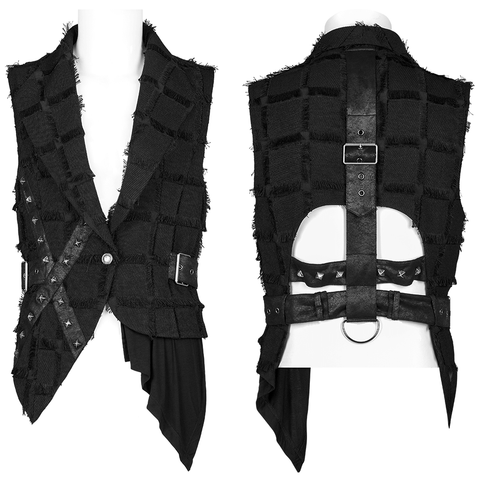 Gothic Asymmetric Vest - Punk Tailored Wool Cutout.