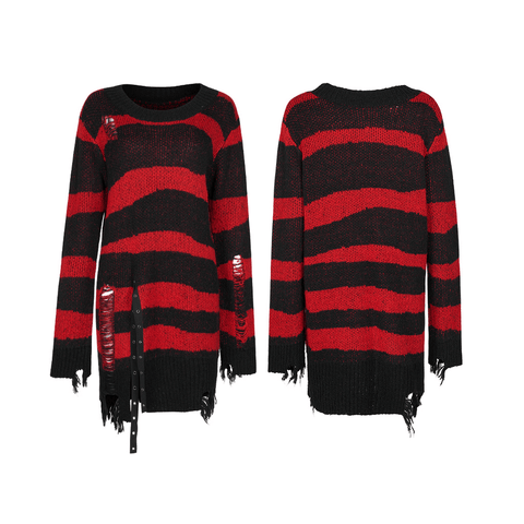 Distressed Striped Gothic Pullover - Bold Contrast.