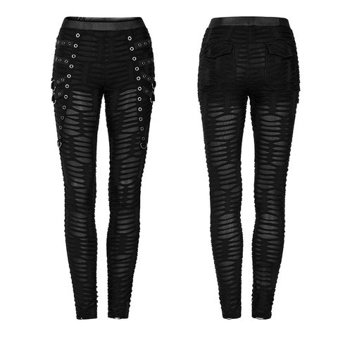 Goth Elastic Double-Layer Ripped Leggings with Metal Details.