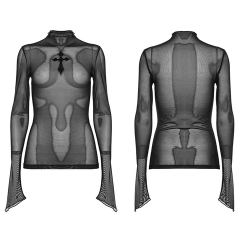 Sultry Gothic Sexy Top with Sheer Cross Design.