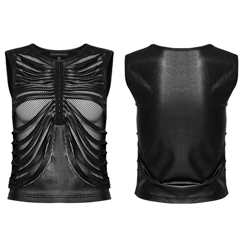 Punk Female Crop Top - Stylish Ribbed Design and Mesh Detail.