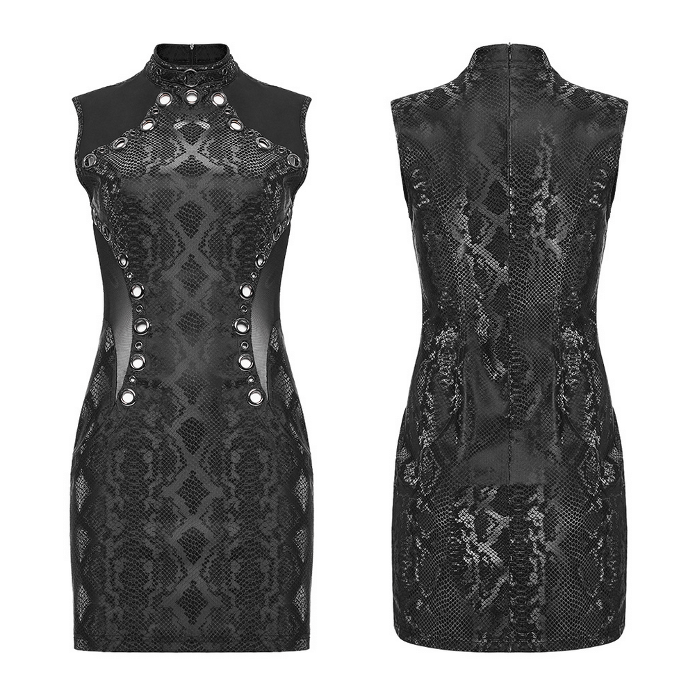 Punk Sleeveless Dress with Metal Eyelets Detail.