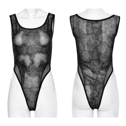 Punk Daily Bodysuit - Trendy Mesh and Diamond Design.