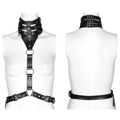 Punk Body Harness with Choker: Bold Hollow-Out Design.