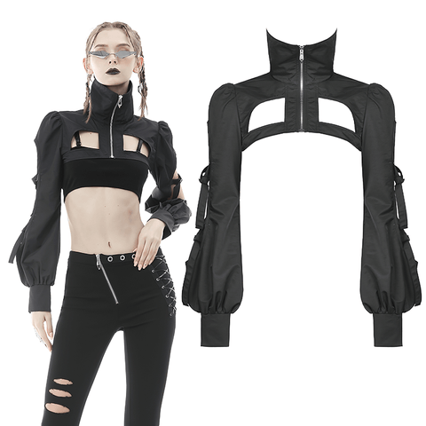 Modern Streetwear Black Cropped Jacket for Women.