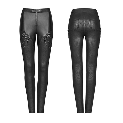 PUNK Leggings: Crackle PU Leather and Chain Detail.