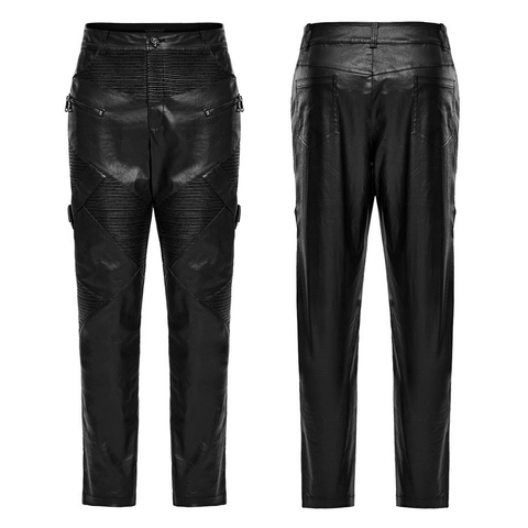 Men's Drawstring Punk Leather Pants for Edgy Look.