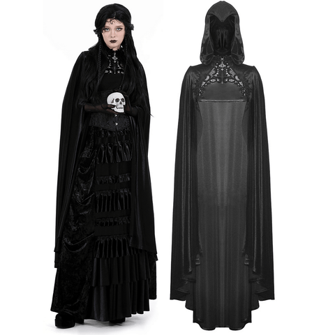 Gothic Long Black Cape with Hood.