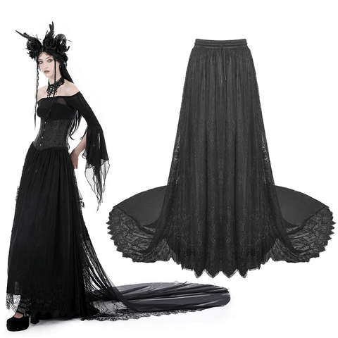 Lace Maxi Skirt with Train - Unleash Your Inner Dark Queen.