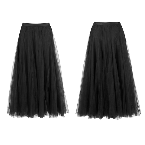 Flowing Black Mid-Length Ballerina Mesh Skirt.