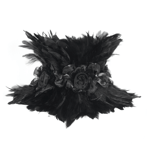 Gothic Floral Black Collar with Soft Feather Accents.