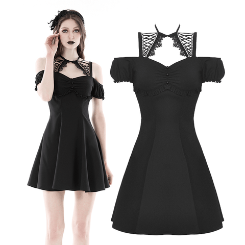 Gothic-Inspired Mini Dress with Strappy Accents.