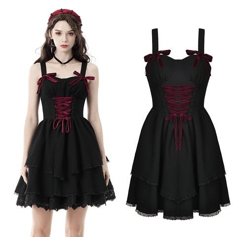 Stylish Gothic A-Line Dress with Bow Accents.