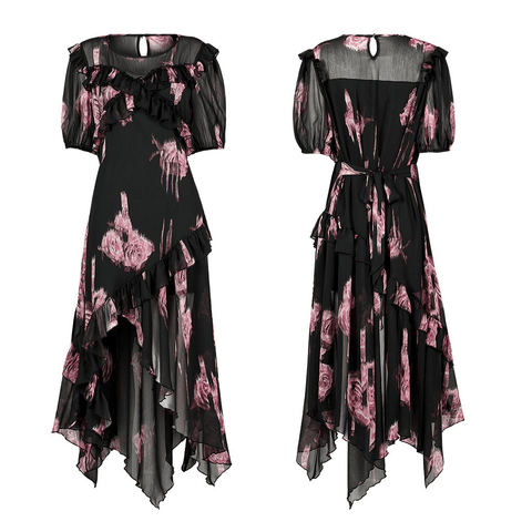 Dark Floral X-Strap Corset Dress - Edgy Gothic Style.