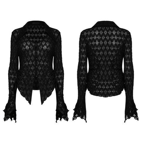 Gothic Drawstring Jacquard Knit Shirt with Flared Sleeves.