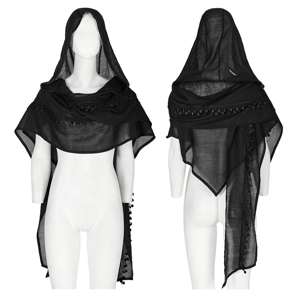 Lightweight Hooded Scarf with Tassel Detailing.