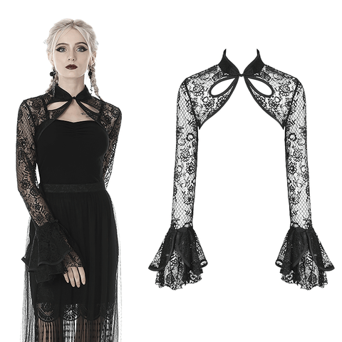 Stylish Gothic Long Sleeves Lace Capelet.