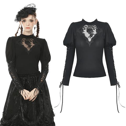 Gothic Style Top with Intricate Lace Detailing.
