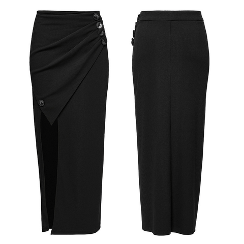 Ribbed Knit Long Skirt with Asymmetric Slit Detail.