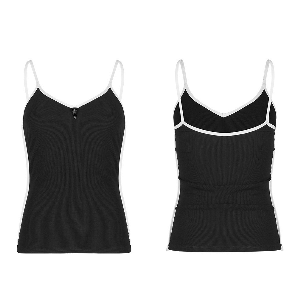 Dark Crow Decorative Buckle Camisole with Monochrome Elegance.