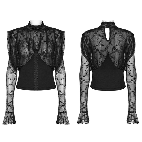 Women's Long Sleeves Black Lace Top - Add Edgy Style.