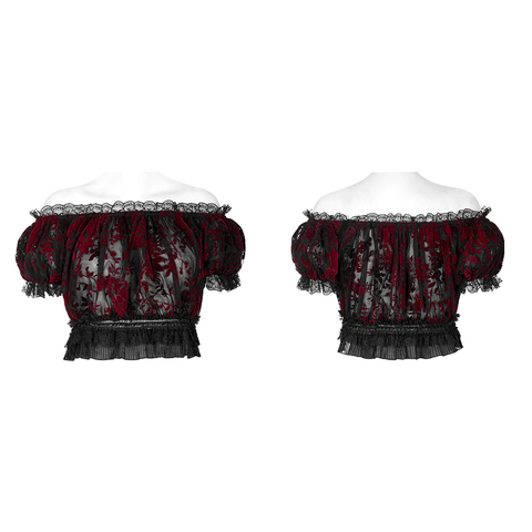 Floral Gothic Sexy Flocking Mesh Crop Top with Lace.