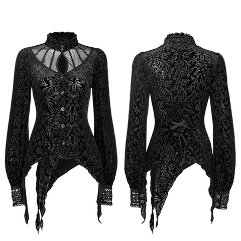 Chic Goth Long Sleeves Shirt - Mesh and Gemstone Buttons.