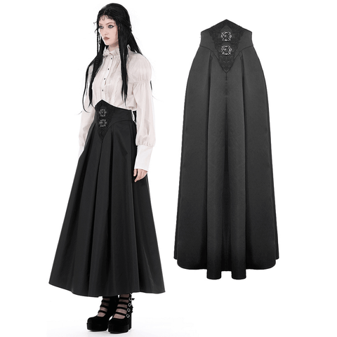 Level Up Your Goth Style: Black Long Skirt for Witchy Vibes.