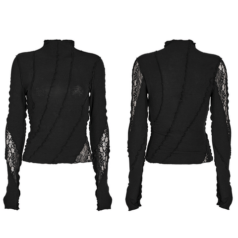 Gothic Black Lace Spliced Long Sleeve Top.