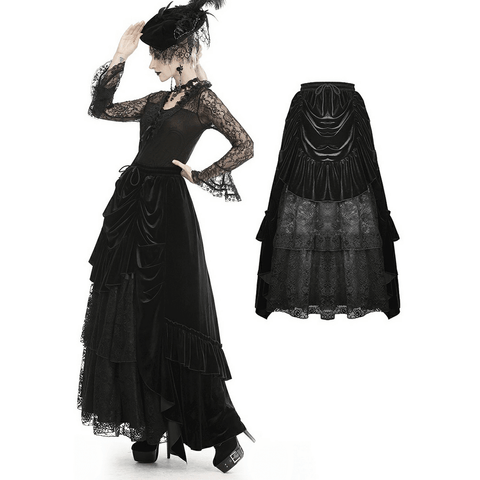 Make a Statement with Our Gothic Inspired Black Velvet and Lace Skirt.