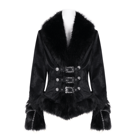 Victorian Gothic Black Jacket with Chains and Faux Fur.