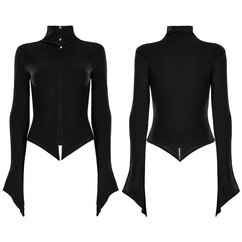 Gothic High Neck Top with Stylish Metal Accents.