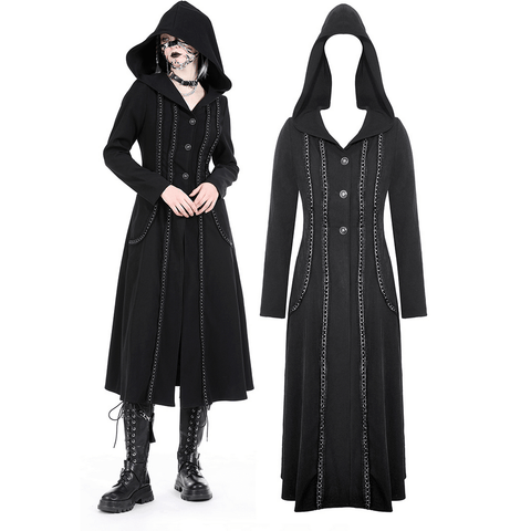 Fashion Black Hooded Gothic Trench Coat.