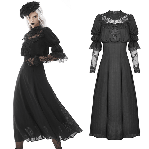Hauntingly Beautiful: Gothic Cutout Lace Dress with Bustier.