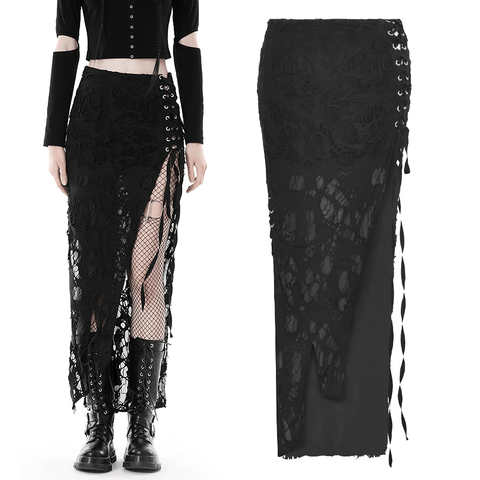 Edgy Gothic Skirt with Intricate Lace and Side Lacing.