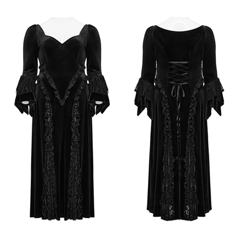 Chic Gothic Female Lace Dress with Bat Neck Design.
