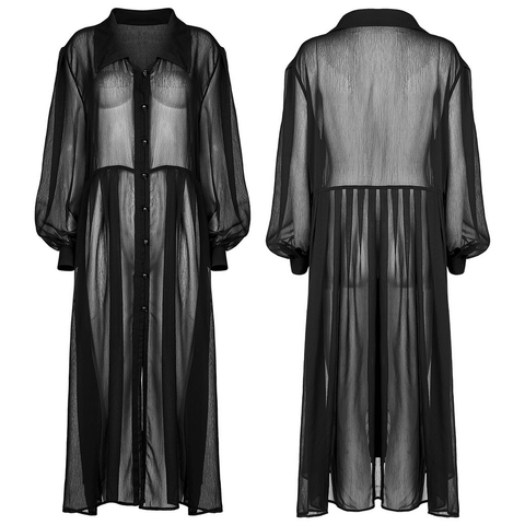 Black Long Sleeve Pleated Shirt Dress Gothic Style.