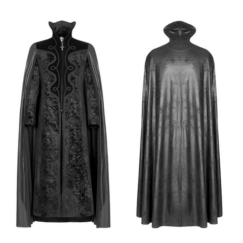 Elegant Gothic Velvet Cloak Coat with Embossed Paisley.