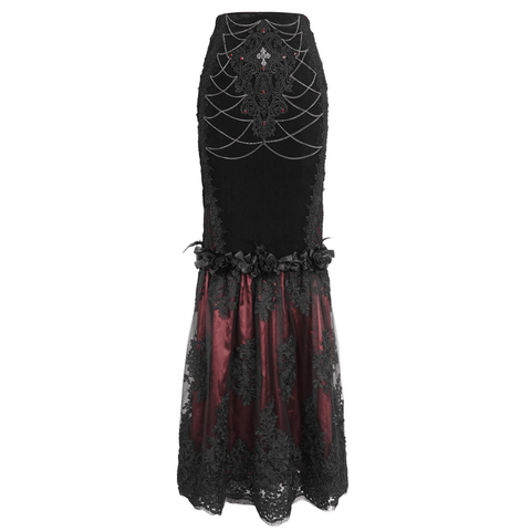Women's Gothic Velvet Mermaid Skirt with Lace.
