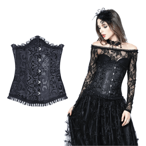 Black Underbust Corset for Women - Lace-up Gothic Bustier.