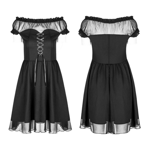 Off-Shoulder Lolita Chiffon Dress: Elegant Gothic Fashion.