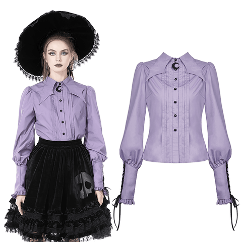 Chic Purple Blouse with Victorian-Inspired Design.