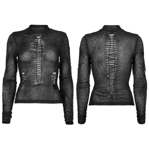 Gothic Long Sleeves Perspective Top with Spiderweb Design.