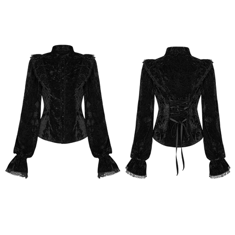 Luxe Black Goth Gorgeous Shirt with Velvet Ruffles.