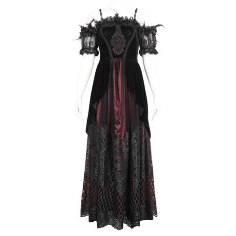 Dramatic Black and Burgundy Victorian Ball Gown.